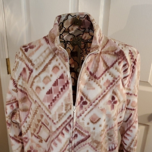 Alfred Dunner Pink and Cream Teddy FLEECE Jacket Cozy Style - Picture 8 of 9